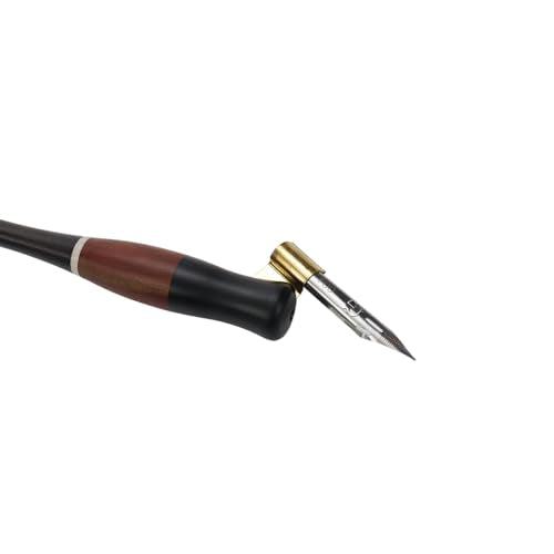 Wood Calligraphy Oblique Dip Pen Holder Set | Removable Nib Pen Handle with 5 Nibs for English Calligraphy Drawing Comic, Black - color: Black