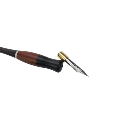 Wood Calligraphy Oblique Dip Pen Holder Set | Removable Nib Pen Handle with 5 Nibs for English Calligraphy Drawing Comic, Black - color: Black