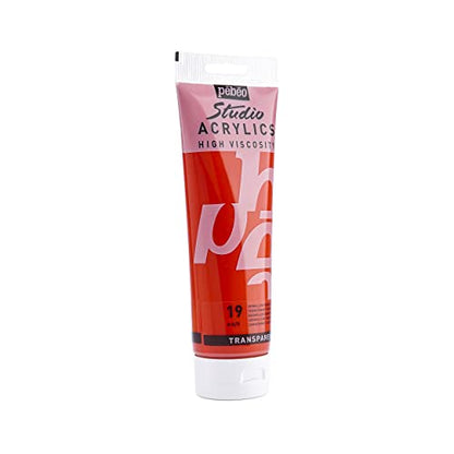 Pebeo Studio Acrylics High Viscosity, Fine Acrylic, 250 ml - Transparent Vermilion - color: Transparent Vermilion