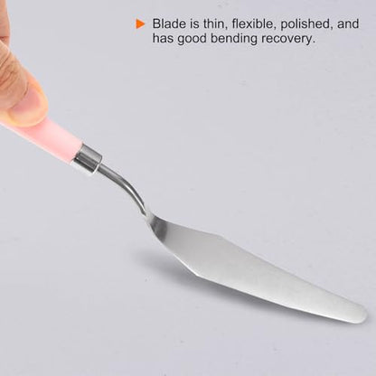 HARFINGTON 5pcs Painting Palette Knife Set Stainless Steel Pointy Flat Art Spatula Painting Pallet Knives Scrapers Tools with Plastic Handle for Acrylic Oil Canvas Mixing Spreading, Pink