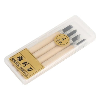 4-Piece Wood Carving Knife Set for Rubber Stamp Engraving #1 | Flat Round Corner Oblique Blades, 1.5 Mm To 2 Mm Edges, Rubber Stamp Pattern Carving, 5.3 In Length, 4 Pieces - size: #4