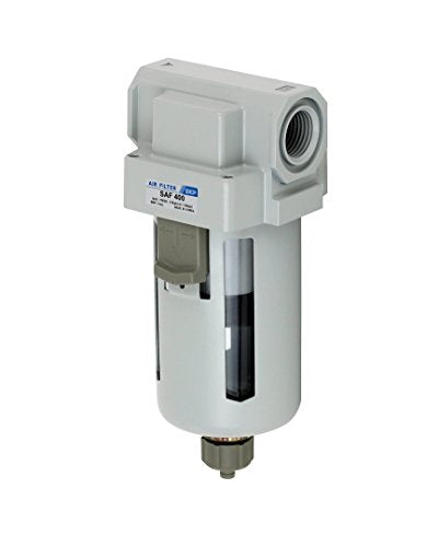 PneumaticPlus SAF400-N04B Compressed Air Particulate Filter 1/2" NPT | 10 Micron Element, 211 SCFM, 1/2" NPT, Polycarbonate Bowl, Manual Drain, 150 PSI Max, Mounting Bracket Included - style: Poly Bowl - Manual Drain