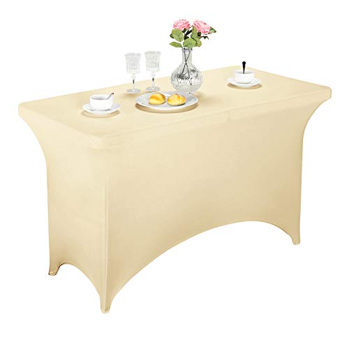 LZY Spandex Fitted Stretch Table Cover for 4ft or 6ft or 8ft Folding Table, Rectangular Cocktail Tablecloth, Perfect for Party or Banquet - color: Champn, size: 48" x 30" (Rectangular)