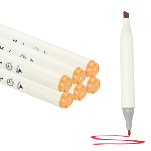 PATIKIL Dual Tip Markers, 6 Pcs Dual Tip Alcohol Markers Set White Barrel with Brush Tip and Fine Tip for Illustration Artist Adult Coloring Drawing Permanent Sketching, Orange - color: Orange
