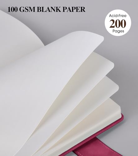 PAIBAS Blank Journal Notebook, A5 Hardcover Leather Sketchbook with 200 Pages Thick Blank Paper for Men Women, Unlined Drawing & Writing Journal, 5.9" x 8.4" Plain Notebook (wine red) - color: Wine Red, size: Blank Page