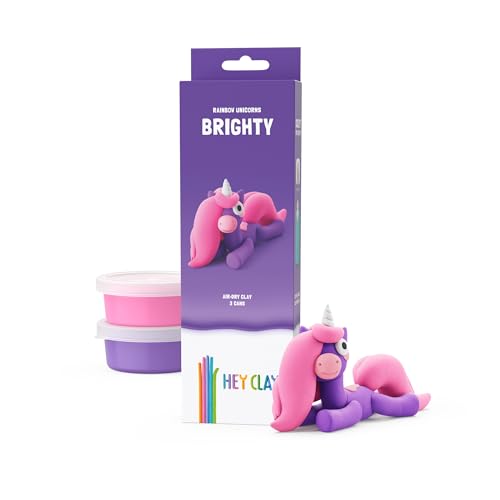 HEY CLAY Modelling Air-Dry Clay with Fun Interactive App - Modeling Clay and Crafts Set for Kids Ages 3 to 8 - Series Rainbow Unicorns, 3 cans (Brighty) - color: Brighty