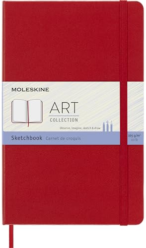 Moleskine Art Sketchbook, Hard Cover, Large (5" x 8.25") Plain/Blank, Scarlet Red, 104 Pages