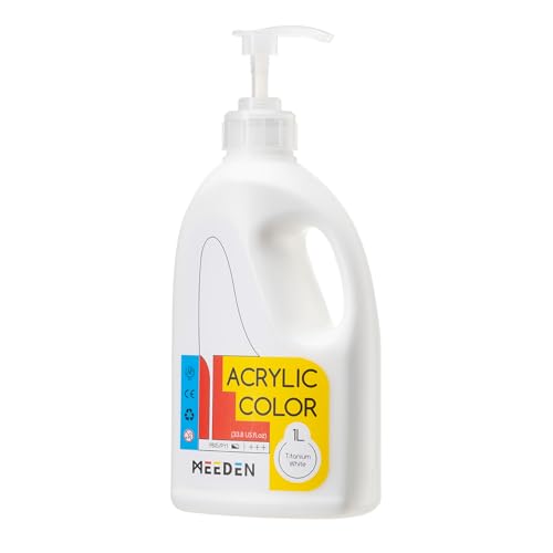 MEEDEN Titanium White Acrylic Paint: 1 L /33.8 oz White Liquid Paint with Pump Lid - Soft Body Art Paints for Canvas, Studio, School, Wall & Poured Paintings - color: Titanium White