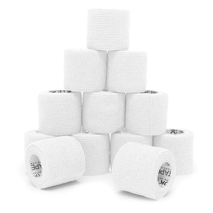 OK TAPE 12 Rolls Self Adhesive Bandage Wrap, Cohesive Elastic Athletic Tape - color: White, size: 2 Inch