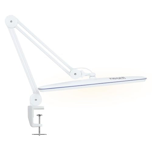 Neatfi XL 2,200 Lumens 20W LED Task Lamp – 23” Ultra-Wide Head | 182 SMD LEDs | 4 Brightness Levels | 3 Light Modes | Eye-Caring, Glare-Free | Adjustable Arm (White, CCT with Clamp) - color: White