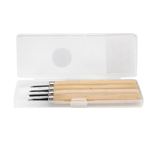 GBSCLOVER 4Pcs Carving Tools Printmaking, Metal Wood Carve Smoothing Tool, Different Shape and Size Rubber Stamp Pattern Carving Tools with Plastic Box for DIY Art Craft Carpentry