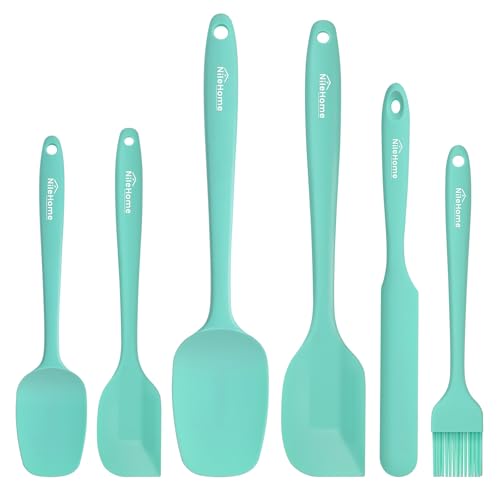 NileHome 6 Pieces Silicone Spatula Set with Silicone Brush,Turquoise - color: Turquoise