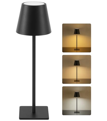 UME Cordless Table Lamp, Battery Operated Lamp - Portable Waterproof Rechargeable Table Lamp w/ 3 Color Temps & Stepless Dimming for Dinner, Desk, Cafe, Outdoor (Black) - color: Black, size: 1 Pack