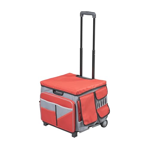 Folding Mobile Utility Cart, Canvas Organizer Bag, Red/Grey - color: Red/Grey