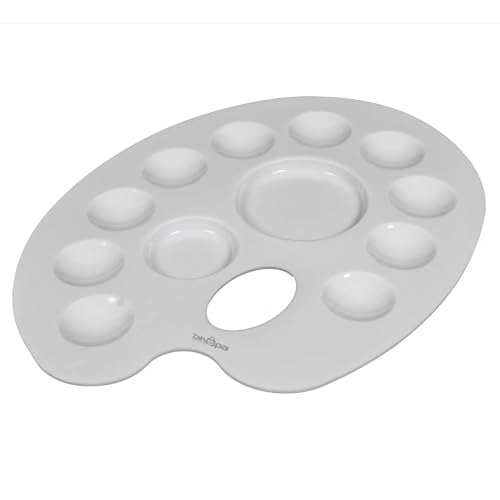 Zahepa Oval Paint Tray Palette with Thumb Hole, 12 Compartments, Watercolor | Durable Lightweight Plastic Art Supplies For Acrylic, Oil, And Mixing Paints, Reusable And Stackable For School Or Studio Use - style: Oval - 12 Compartments