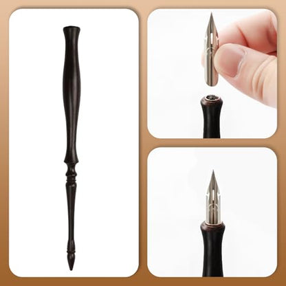 Dip Pen Holder Feather Quill Pen Kit Straight Retro English Calligraphy Nib Holder Handmade Antique Fountain Pens