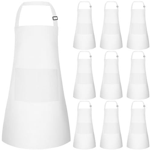 10 Pack Kids Apron Adjustable Children Apron with 2 Pockets Children Chef Painting Aprons for Cooking Baking Painting Crafts Making (White) - color: White