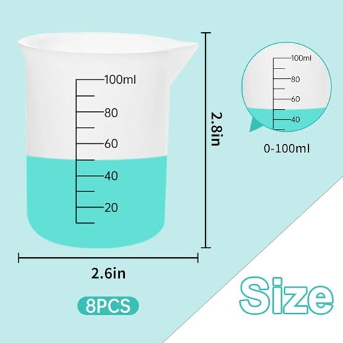 8 PCS Silicone Measuring Cups Kits,Silicone Measuring Cup,100ml Non-Stick Mixing Cups,Precise Scale,Durable Easy Clean for Epoxy Resin,Stain Jewelry Making,Casting Molds, Waxing,DIY, Art,Craft - size: 100ML*8