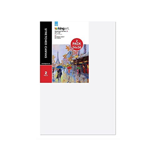 KINGART Stretched White Canvas Set – Rectangle, 24x36 Inch, 2-Pack – 100% Cotton, Triple Gesso Primed – 5/8" Profile Back-Stapled Artist Boards for Acrylic, Oil, Pouring, & Mixed Media Painting - size: 24" x 36"
