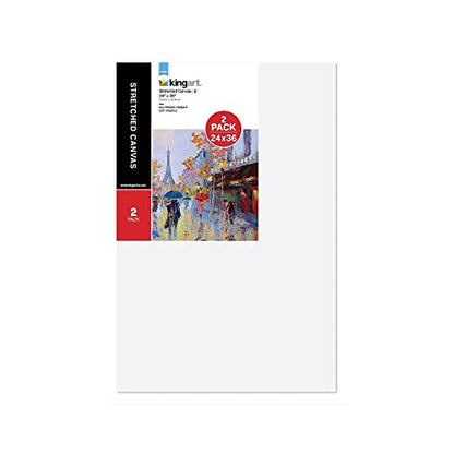 KINGART Stretched White Canvas Set – Rectangle, 24x36 Inch, 2-Pack – 100% Cotton, Triple Gesso Primed – 5/8" Profile Back-Stapled Artist Boards for Acrylic, Oil, Pouring, & Mixed Media Painting - size: 24" x 36"