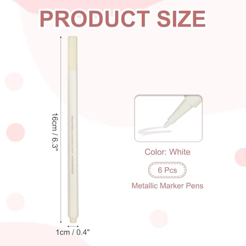PATIKIL Metallic Marker Pens, 6Pcs Permanent Markers Medium Tip Quick Dry Paint Pen on Plastic Wood Stone Glass Canvas DIY Crafts Art Supplies for Drawing Writing Marking, White - color: White