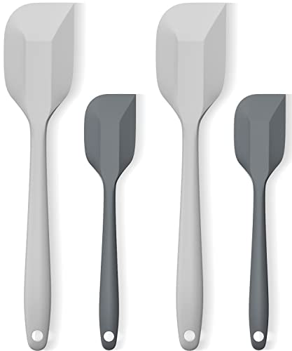 Silicone Spatula Set, Premium Spatulas Silicone Heat Resistant 2 Small & 2 Large Flexible Scraper for Nonstick Cookware, Rubber Spatula for Kitchen Mixing Baking Cooking Use, Soft Spatula - Gray - color: 2 small(dark-gray)+2 large(light-gray)