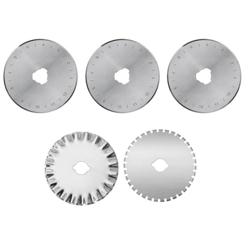 5pack Rotary Cutter Blades Replacement, 45mm/1.77inch 3 Edge Type Perforating Rotary Blades with Plastic Box Rotary Knife Quilting Supplies for Fabric Arts Crafts Scrapbooking Sewing Cutting Paper - color: Set 5 - 5pack