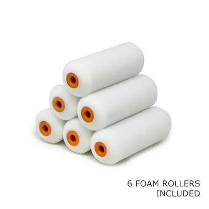 Allgala Foam Paint Roller, 6 Pack 4 inch Shedless High Density Foam Mini Paint Roller Cover for Trim Wall Funiture Doors Cabinets, Cupboards - size: 4" Foam (Pack of 6)