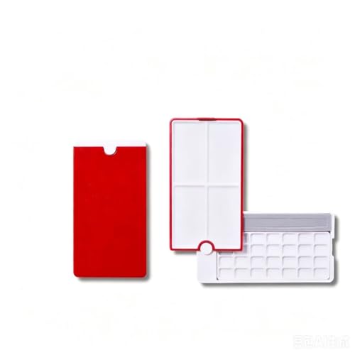 Portable Empty 24-Well Travel Watercolor Paint Palette Case Mixing Tray, Pocket Size - color: Red