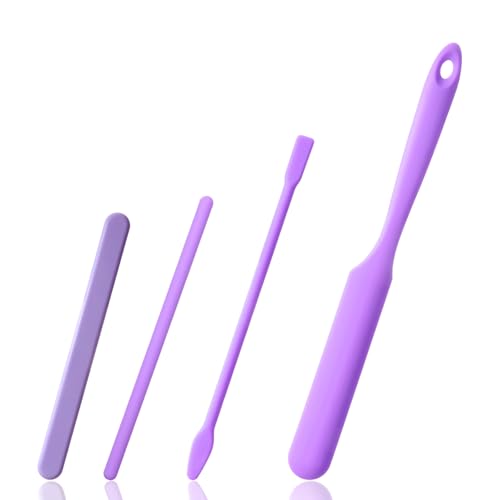 4 PCS Non-Stick Wax Spatulas Set, Silicone Wax Applicator Different Sizes Scrapers Reusable Silicone Stirring Stick For Home Salon Body Use (Purple) - color: Purple