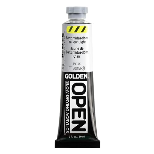 GOLDEN OPEN Slow-Drying Acrylics, Benzimidazolone Yellow Light, 2 fl. oz. | Artist grade acrylic paint with extended working time for blending, glazing, and traditional painting techniques. - color: Benzimidazolone Yel Light, size: 2 Fl Oz (Pack of 1)