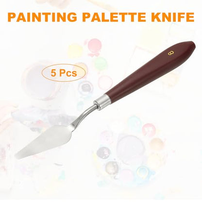 HARFINGTON 5pcs Palette Knife Painting Tool 2.09" x 0.71" Stainless Steel Art Spatula Pallet Knives Scrapers Tools with Plastic Handle for Acrylic Oil Canvas Mixing Spreading, Red/Silver - size: 2.09" x 0.71"