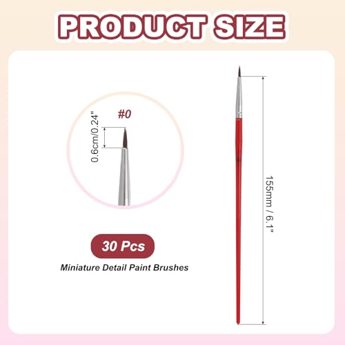 MECCANIXITY 30Pcs Fine Pointed Miniature Paint Brushes, Small Detail Paint Brush for Acrylic Watercolor Oil Model Painting Crafts Rock Painting and DIY Art(Red #0) - color: Red, size: #0