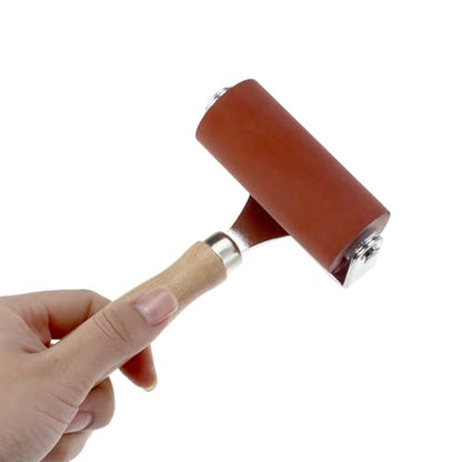 QWORK Soft Rubber Brayer, 3 Inch Printmaking Roller Tool for Block Printing and Gel Plate Crafts, Steel Frame Non Slip Handle Compatible with All Inks