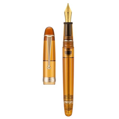 Asvine V126 Vacuum Filling Fountain Pen, Transparent Brown Acrylic Stub Nib 1.1mm Calligraphy Art Drawing with Case Set - color: Transparent brown, style: Stub Nib