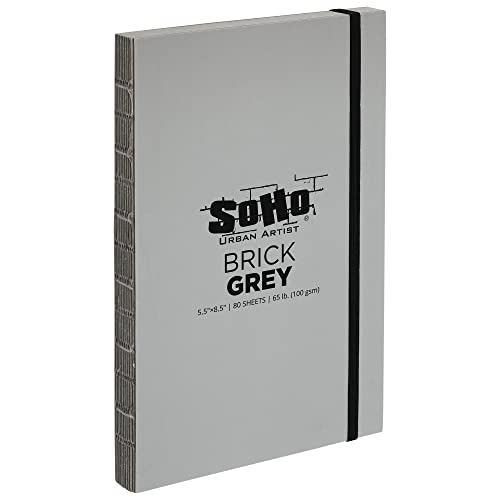 SoHo Urban Artist Brick Sketchbook Journals for Sketching, Drawing, Colored Pencils, Graphite, and More - Grey 5.5"x8.5" (100 GSM, 80 Sheets) - 2 Pack - color: Grey, size: 5.5 x 8.5in