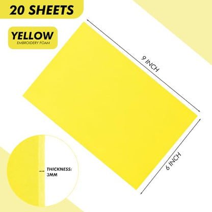 Innconee 20 Pcs 3mm Embroidery Foam EVA Foam Sheets for 3D Embroidery Arts and Crafts, DIY Projects, Hand Sewing, Quilting, Hats, Cosplay Costumes, Pillows (Yellow,6 x 9 Inch) - color: Yellow, size: 6 x 9 Inch