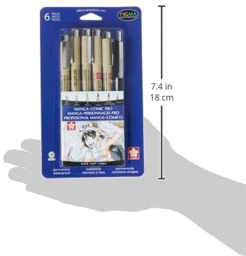 SAKURA 50201 6-Piece Pigma Manga Comic Pro Drawing Kit,Black | Pigment-Based Archival Ink for Manga & Anime Art, Detail Work, Waterproof, Fade-Resistant, No Bleed - style: 6 Pen Pack
