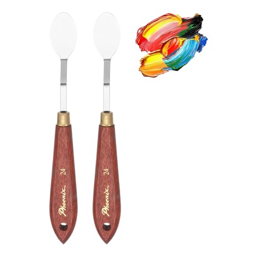 MECCANIXITY Pack of 2 Palette Knife No.24, 7.5" Long with Stainless Steel Flexible Spatula Pallet Knife and Wood Handle for Scraping, Mixing, Oil Acrylic Painting Canvas - style: No.24