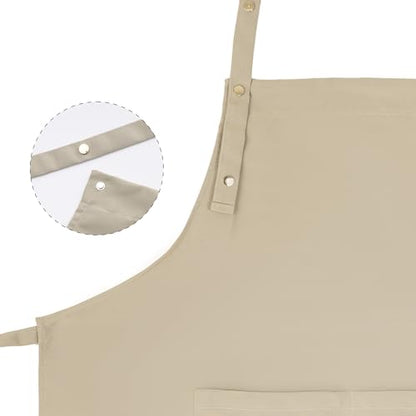 Tosewever Art Aprons for Women Painting Pottery Baking, Mens Buckle Straps Kitchen Apron with Pockets for Chef Cooking - color: Beige