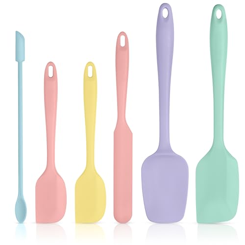 Tomorotec 6-Pack Multi-Sized Silicone Spatulas, 5 Macaron Colors One-Piece Design Flexible Edges Non-Scratch for Cookware, Dishwasher Safe Food-Grade Non-Toxic, High Heat Resistance -104°F to 600°F