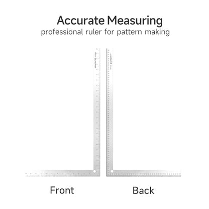 24"x14" L-Square Ruler Other Sided Metric 60x35cm for Sewing | Double-sided aviation aluminum ruler with 24"x14" imperial & 60x35cm metric scales. Sewing pattern making tool - style: 5324A(24"&60cm)