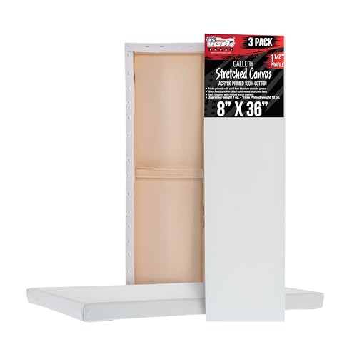 U.S. Art Supply Rectangle Stretched Canvas for Painting 8x36 inch Gallery Depth 1-1/2" Thick, 3-Pack - 12oz Acrylic Gesso Triple Primed, Professional Artist Quality, 100% Cotton - Oil, Pouring Paint - size: 8" x 36"