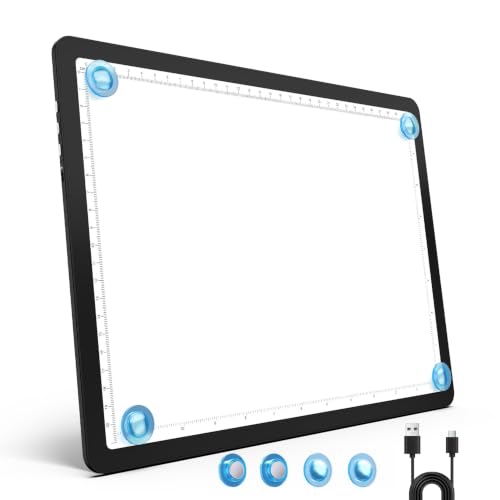 Heanolier Rechargeable A4 Tracing Light Box Drawing Pad,9000 Lux Bright Magnetic light pad, Dimmable Lightbox,3 color modes,light board for Diamond painting,light table for Sketching,Tattoo,X-ray View - color: Black, size: A4