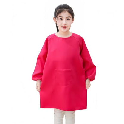 Lauthen.S 2 Pack Kids Art Smocks, Long Sleeve Artist Painting Aprons - color: Hot Pink + Pink, size: L(8-12 Years)