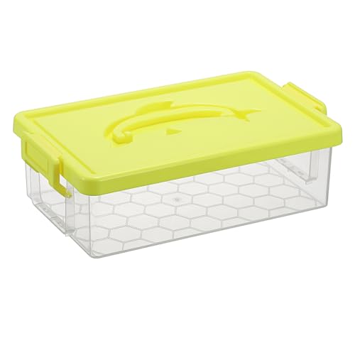 BTSKY 1-Pack Clear Small Plastic Storage Box with Lid - 9″x5.5″x2.8″ Yellow | Stackable Organizer Featuring Easy-Lift Dolphin Design, Multi-Use Portable Container for Craft, Office, Space-Saving - color: Yellow