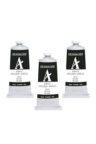 Grumbacher Lamp Black Acrylic Paint, 90ml/3 oz. Metal Tube, 3-Pack - color: Lamp Black