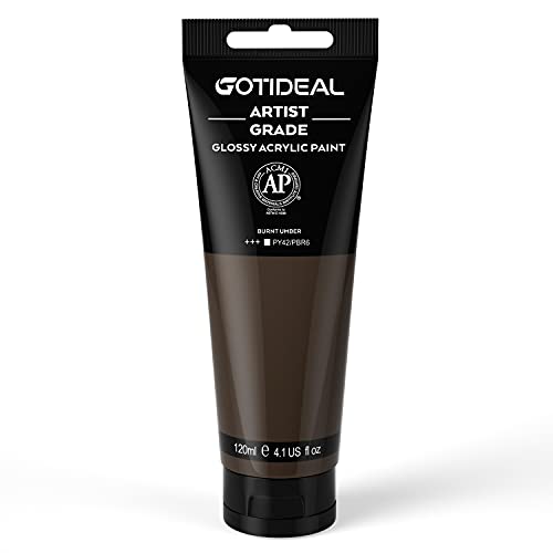 GOTIDEAL Acrylic Paint Burnt Umber Tubes(120ml, 4.1 oz) Brown Paint | Non Toxic, Non Fading, Rich Pigments,for Painters, Adults & Kids,Ideal for Canvas Wood Clay Fabric Ceramic Craft Supplies - color: Burnt Umber, style: Regular