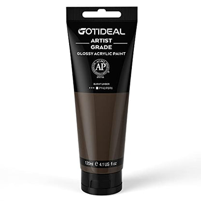 GOTIDEAL Acrylic Paint Burnt Umber Tubes(120ml, 4.1 oz) Brown Paint - color: Burnt Umber, style: Regular