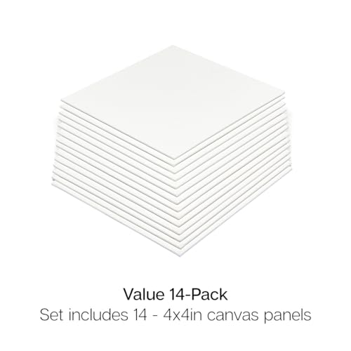 KINGART White Canvas Panel Set – Square, 4x4 Inch, 14-Pack – 100% Cotton, Pre-Primed Gesso Artist Boards for Acrylic, Oil, Sketching, & Mixed Media Painting - color: White, size: 4" x 4"